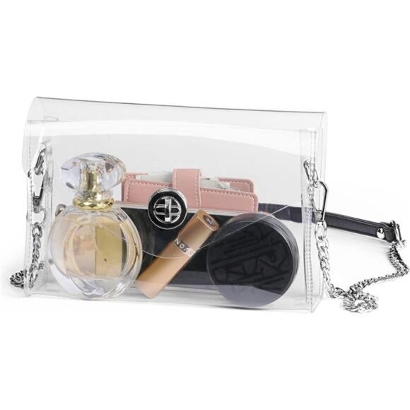 Clear Purse for Women Stadium Approved, Clear Crossbody Bag, PU Material Chain - Picture 4 of 7